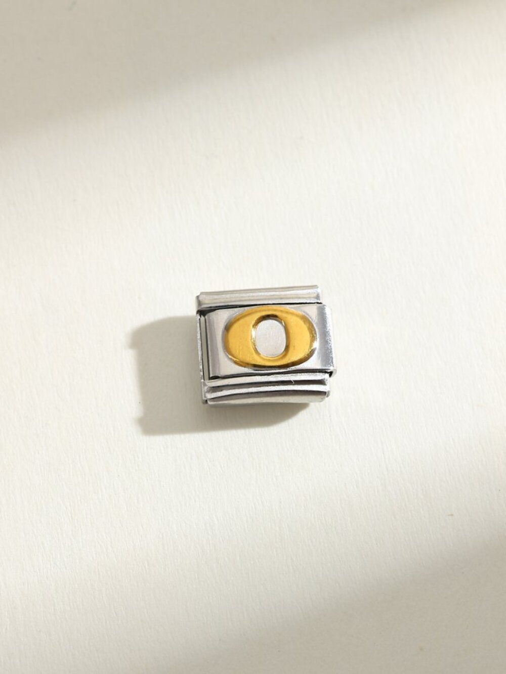 Letter O Raised Gold and Silver Initial 9mm Stainless Steel Italian Charm